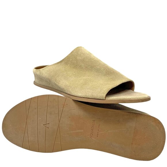 Aquatalia Anne Tan Suede Low Wedge Open Toe‎ Mules - Picture 8 of 12